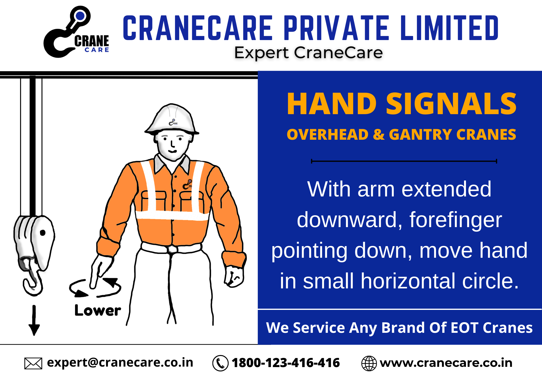 Lower : hand signal for EOT cranes